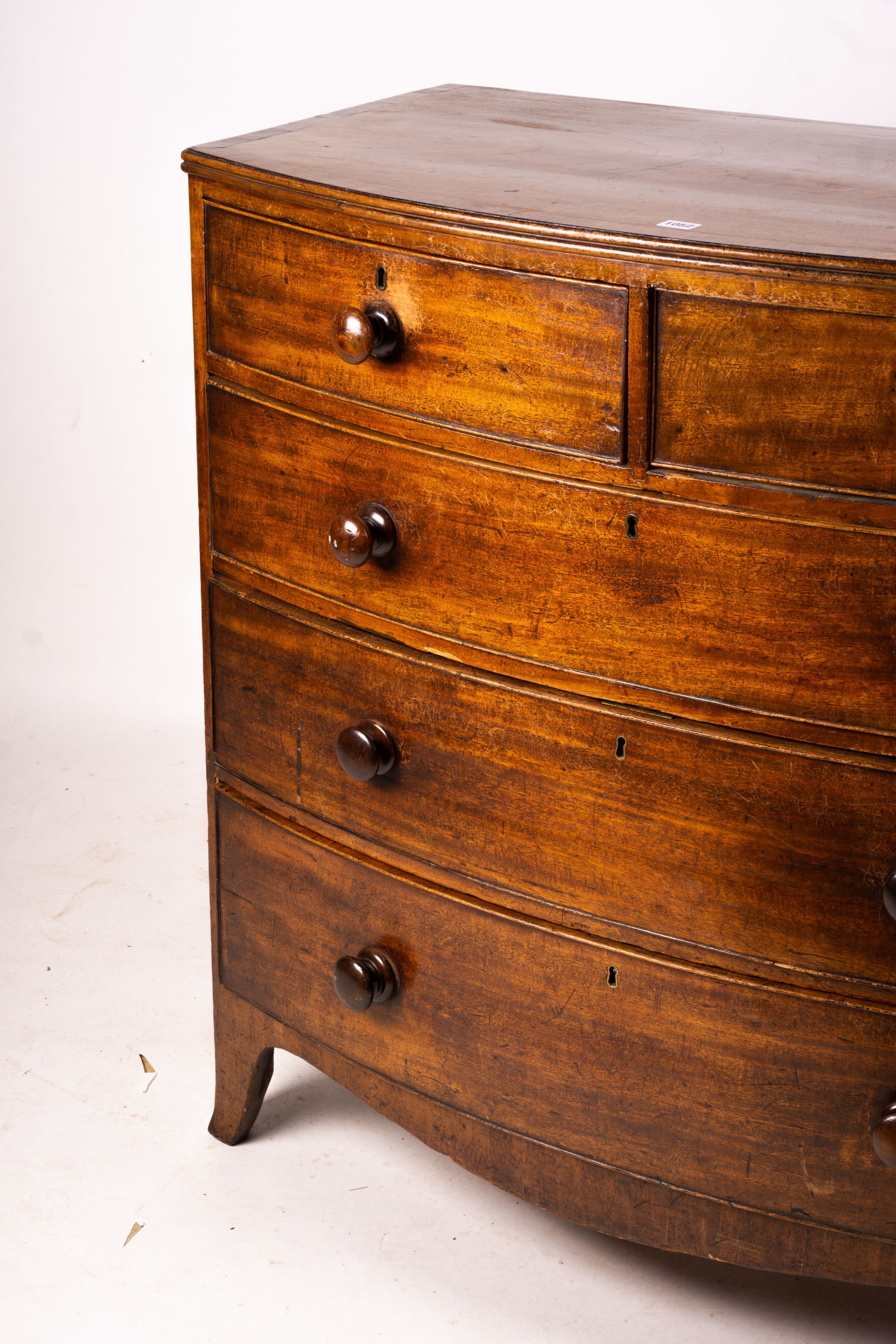 A George IV banded mahogany bowfront chest, width 108cm, depth 57cm, height 105cm